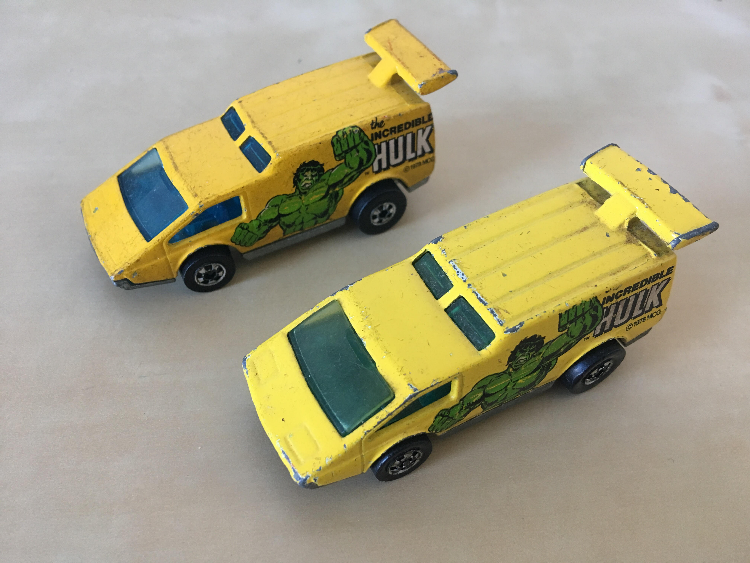 Two Incredible Hulk Hot Wheels Cars