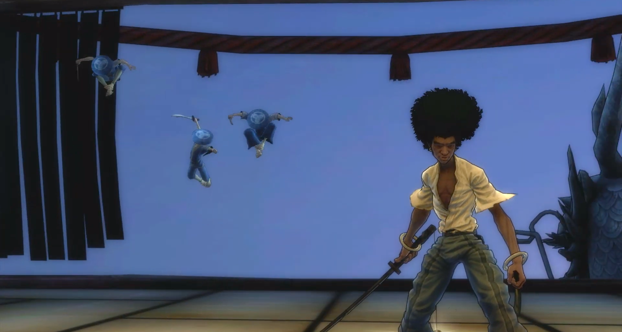 Afro Samurai Takes on Three Enemies