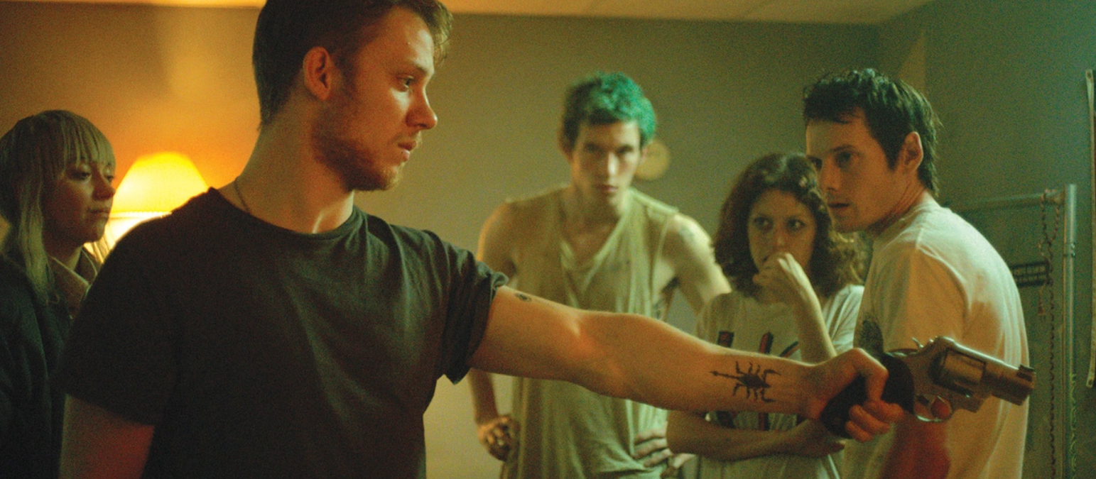 Anton Yelchin, Imogen Poots, Alia Shawkat, Joe Cole, and Callum Turner in Green Room