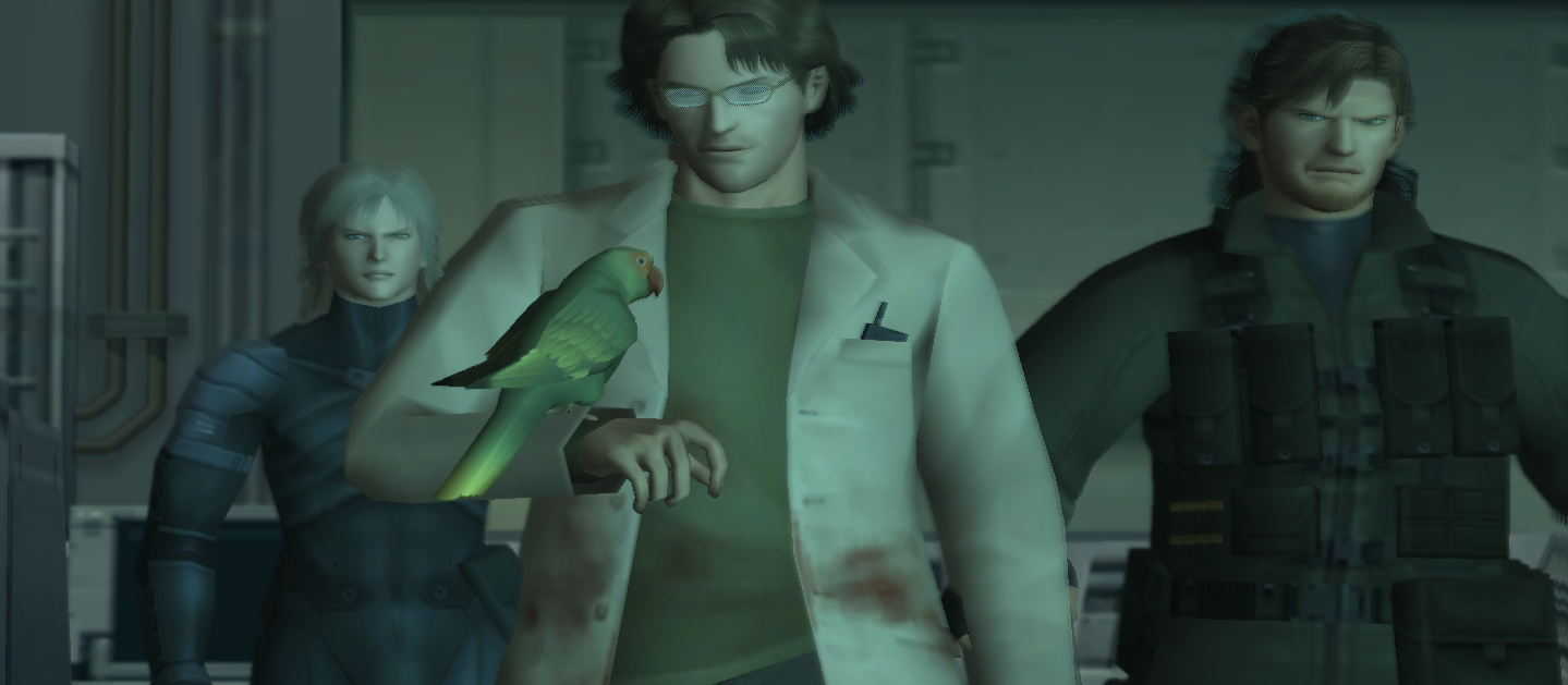 Raiden, Otacon, and Solid Snake