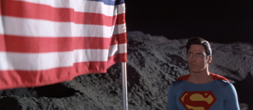Superman Looks at the American Flag on the Moon