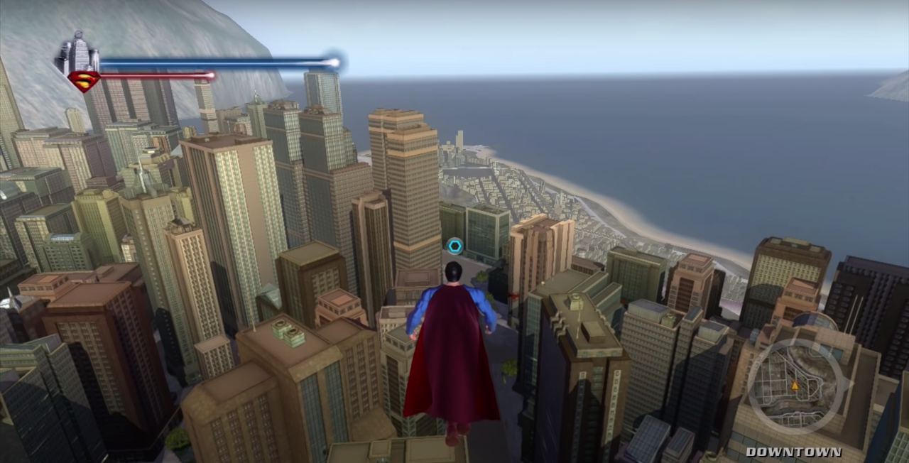Superman Hovers Over Metropolis