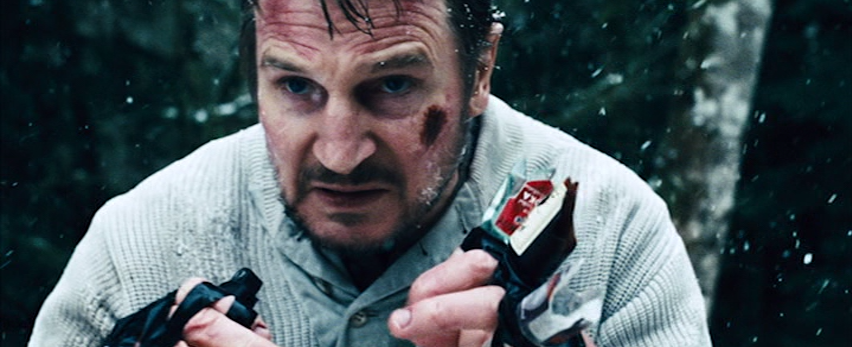 Liam Neeson as John Ottway, About to Fight the Alpha Wolf
